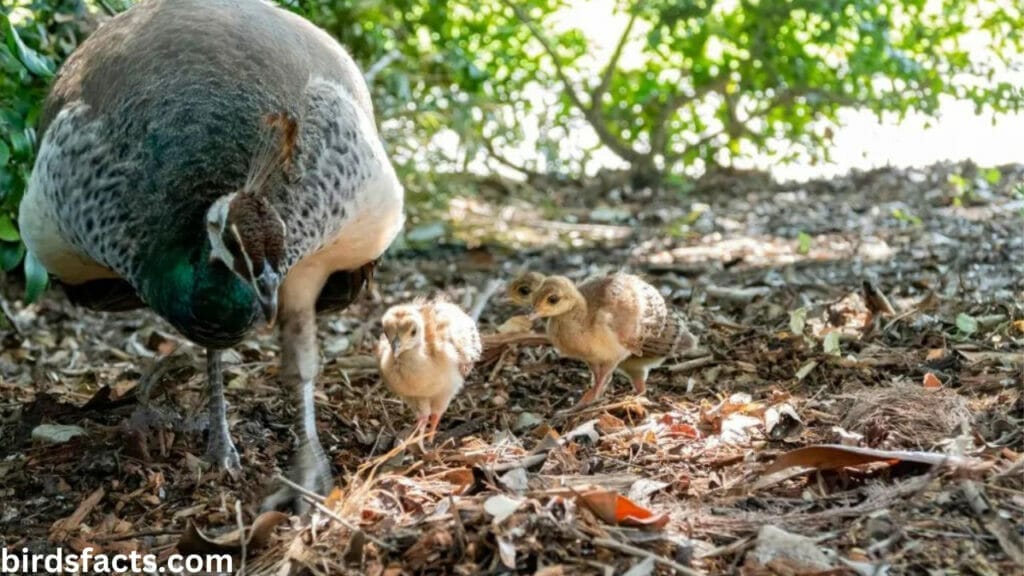 How do peacocks feed their chicks?