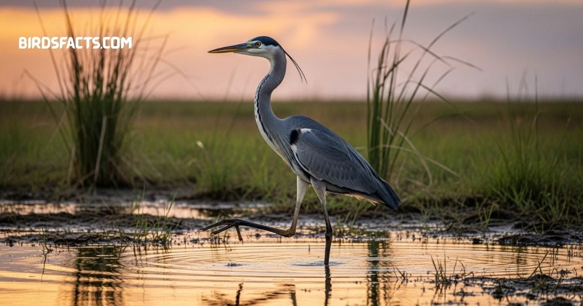 Black-headed Heron, a tall gray heron with a black head and long legs commonly found in African wetlands and savannas.
