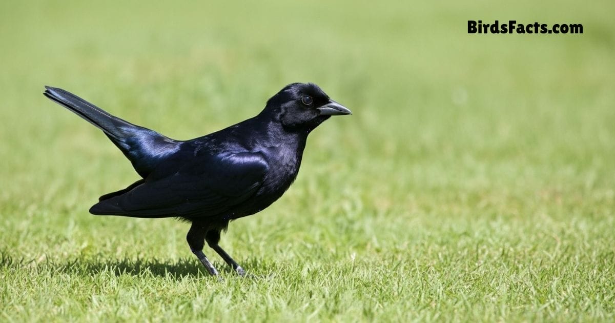 Shiny Cowbird Bird Perched On Branch Showing Glossy Purple Black Plumage And Sharp Black Beak 