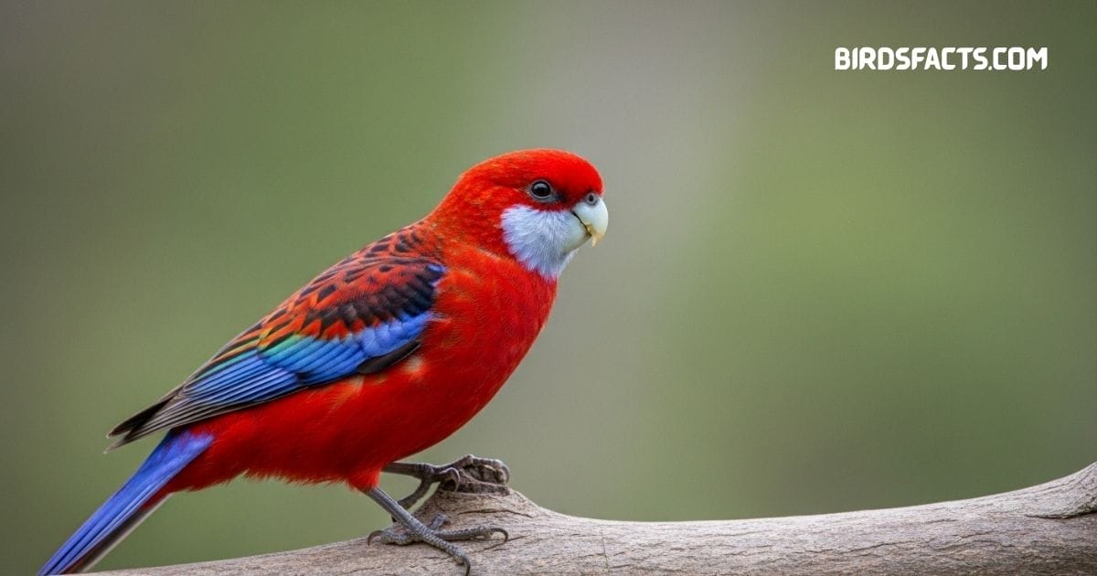 Crimson Rosella Bird (Platycercus Elegans), A Striking Australian Parrot With Vivid Red Feathers And Blue Markings Commonly Found In Forests And Gardens.