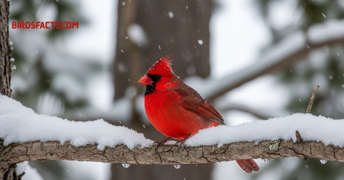 Northern Cardinal Bird (Cardinalis Cardinalis), A Striking Bright Red Songbird With A Crest And Black Facial Mask, Commonly Seen In Backyards And Woodlands Of North America.