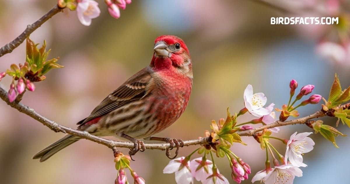 House Finch Bird (Haemorhous Mexicanus), A Common Backyard Songbird With Red Plumage On Males, Known For Its Cheerful Song And Adaptability To Urban Areas.
