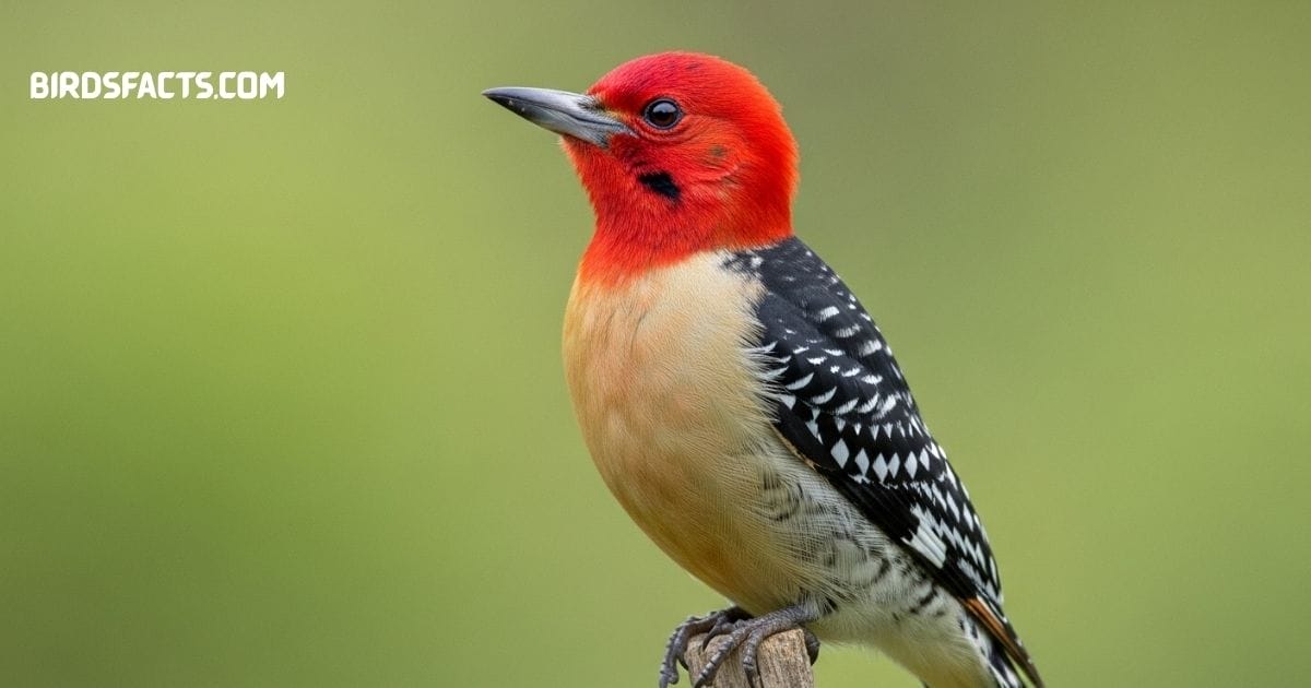 “Red-headed Woodpecker bird (Melanerpes erythrocephalus), a striking North American woodpecker with a vivid red head, white underparts, and black-and-white wings.”