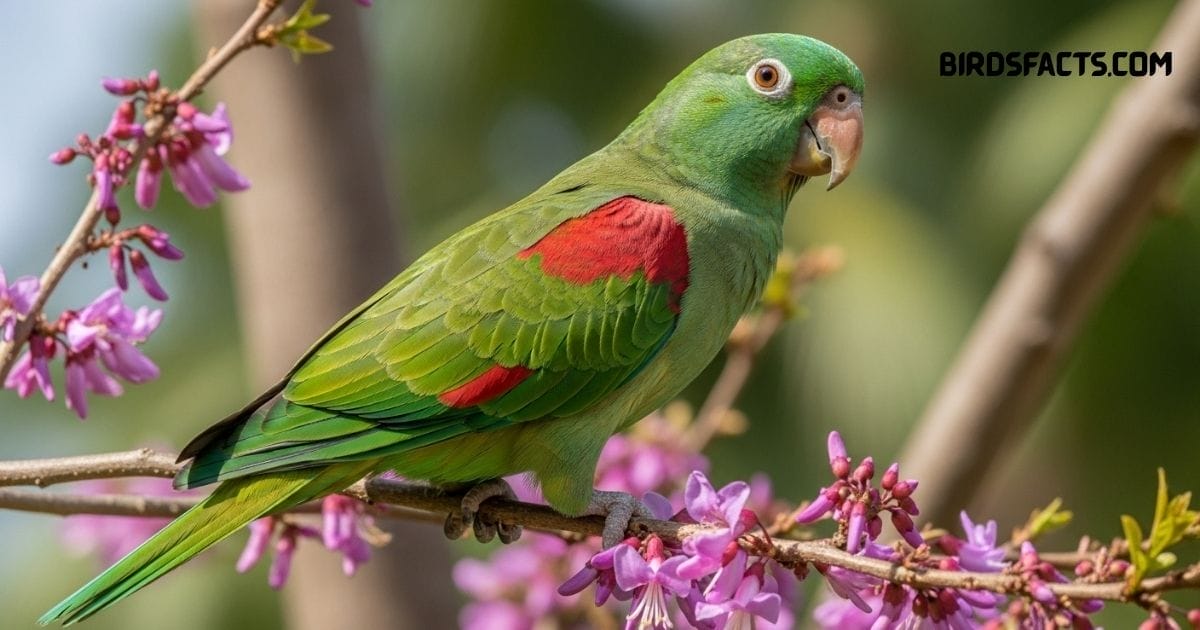 Hispaniolan Parakeet with bright green plumage perched on a tree branch