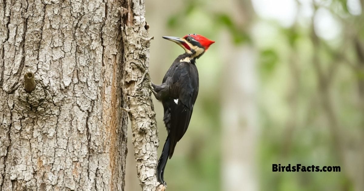 Ivory Billed Woodpecker Perched On Tree Trunk Showing Black White Plumage And Large Ivory Beak