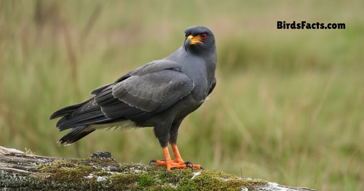 Snail Kite Perched On Branch Showing Dark Body Long Curved Beak And Yellow Eyes