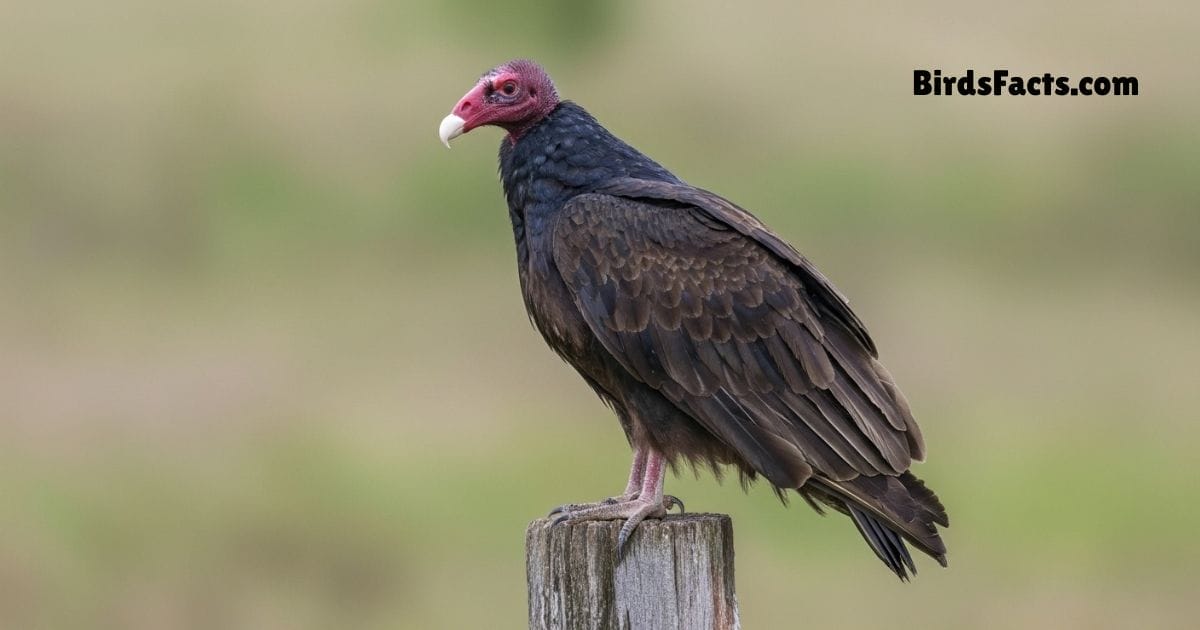 Turkey Vulture Soaring In Sky Showing Dark Brown Body Bald Red Head And Broad Wings