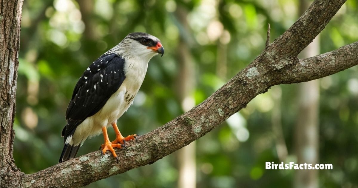 Black Faced Hawk Sitting On A Tree Branch With Striking Black Mask White Breast And Broad Wings
