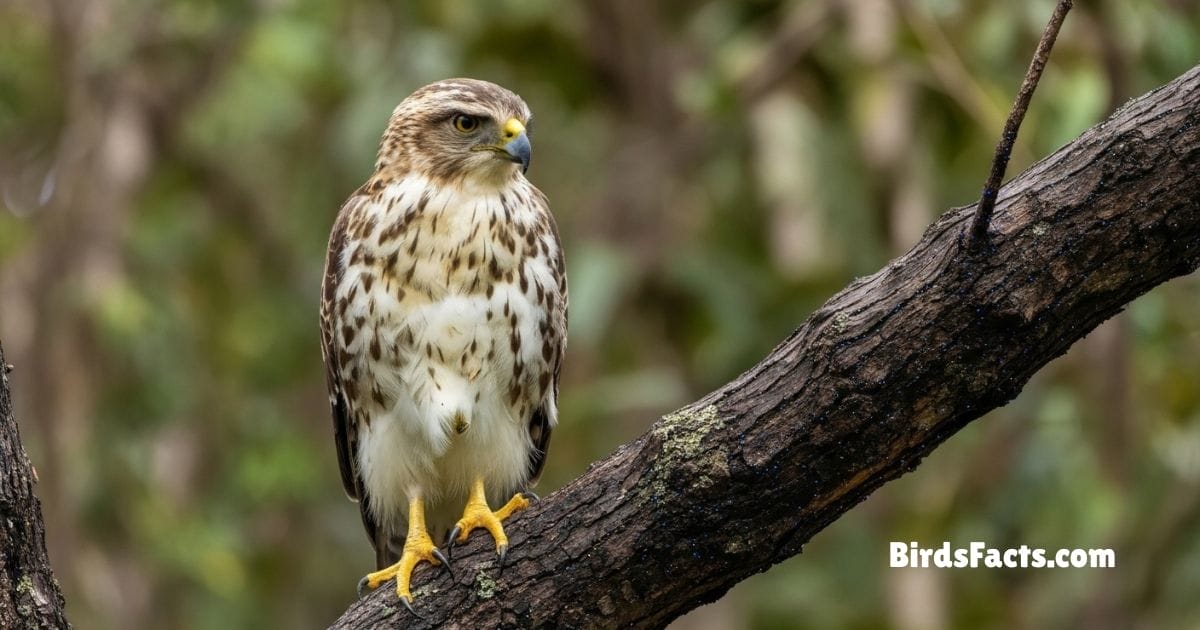 Hawaiian Hawk Perched On Branch With Dark Brown Plumage Sharp Beak And Watchful Eyes