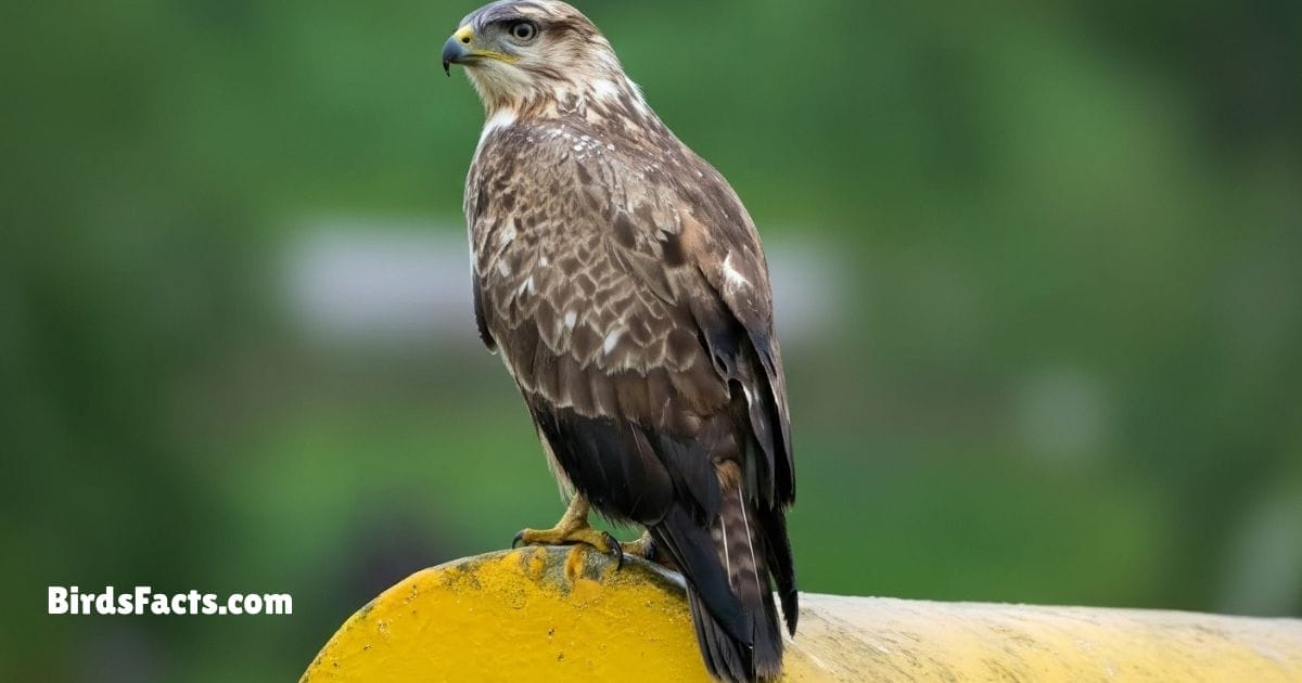 Long Legged Buzzard Standing On Rocky Ground With Broad Wings Pale Brown Feathers And Keen Eyes