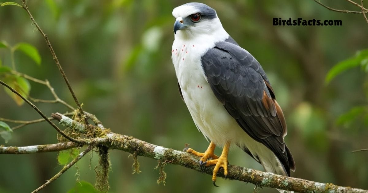 White Necked Hawk Perched On Branch Showing White Neck Dark Body And Strong Wings