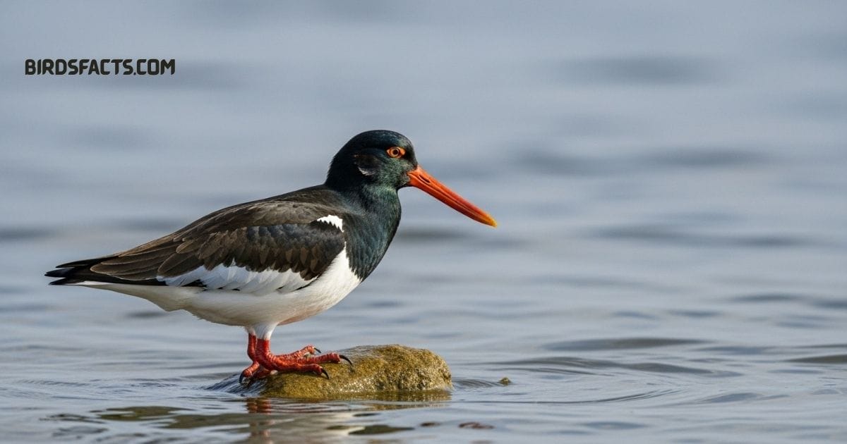 Merican Oystercatcher With Black And White Body And Long Bright Orange Beak On Sandy Shore