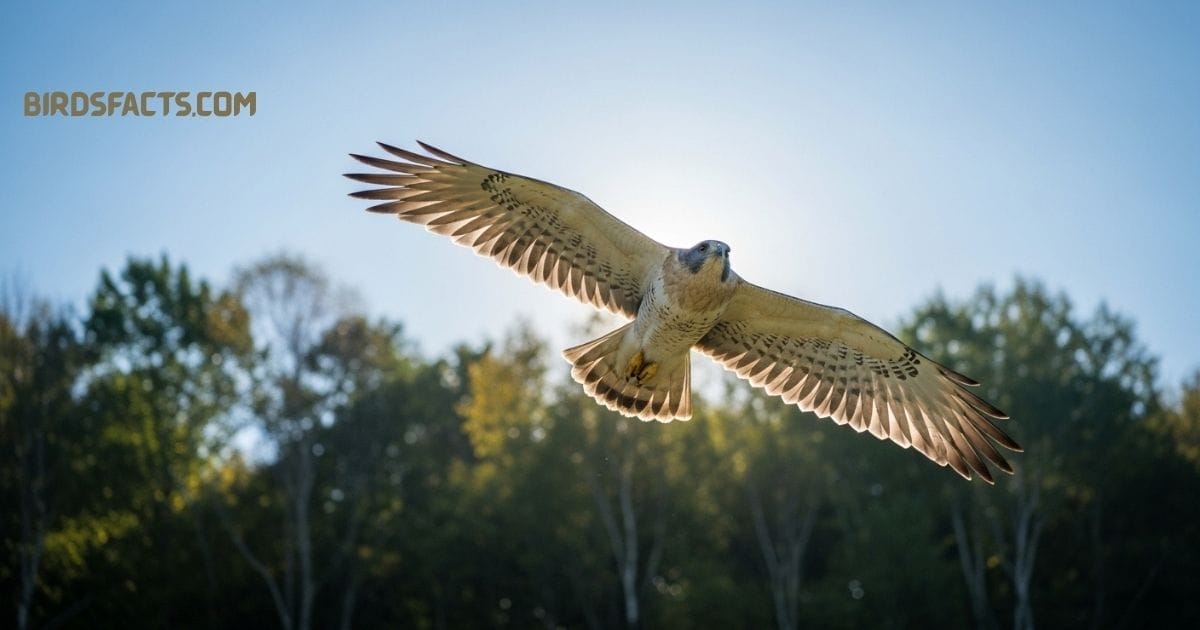 A Broad-winged Hawk with brown plumage and a banded tail perched on a tree branch