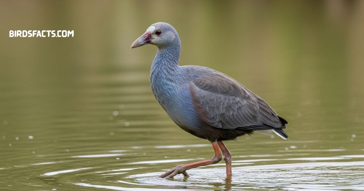 Grey-headed Swamphen With Grey Head, Bright Purple-blue Body, And Red Beak Walking Near Wetlands