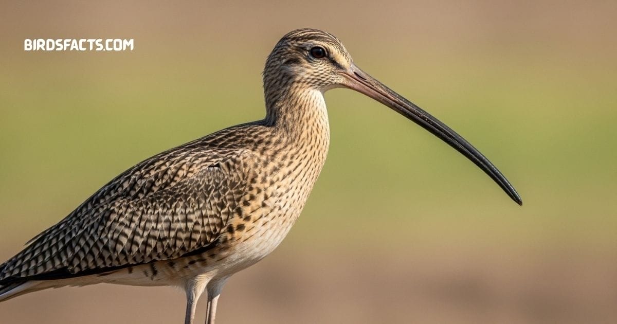 Long-billed Curlew With Very Long Downward Curved Beak, Mottled Brown Plumage, And Long Legs In Grassland