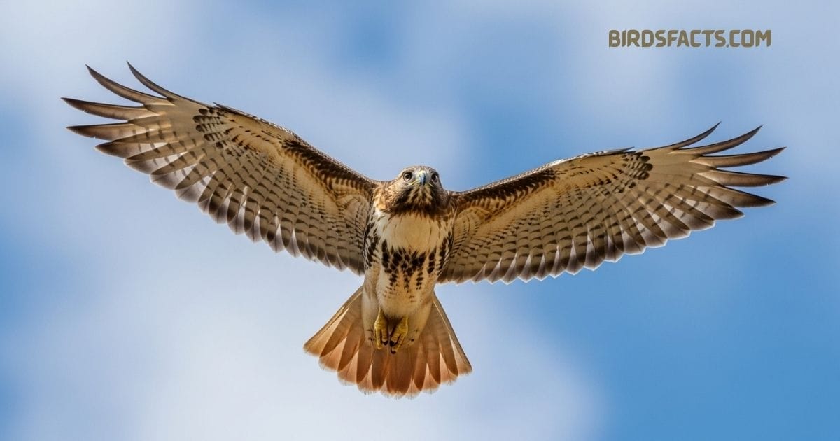 “A Red-tailed Hawk with brown plumage and a distinct reddish tail perched on a wooden post.”