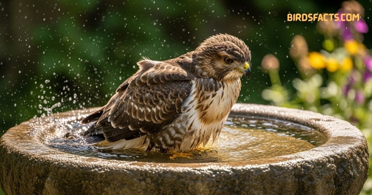 A Swainson’s Hawk with long wings and a pale chest soaring high in the sky.