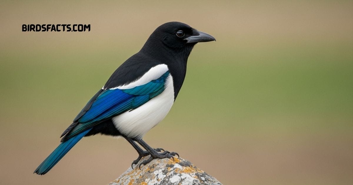 Black-billed Magpie with black-and-white plumage and long tail perched on a branch