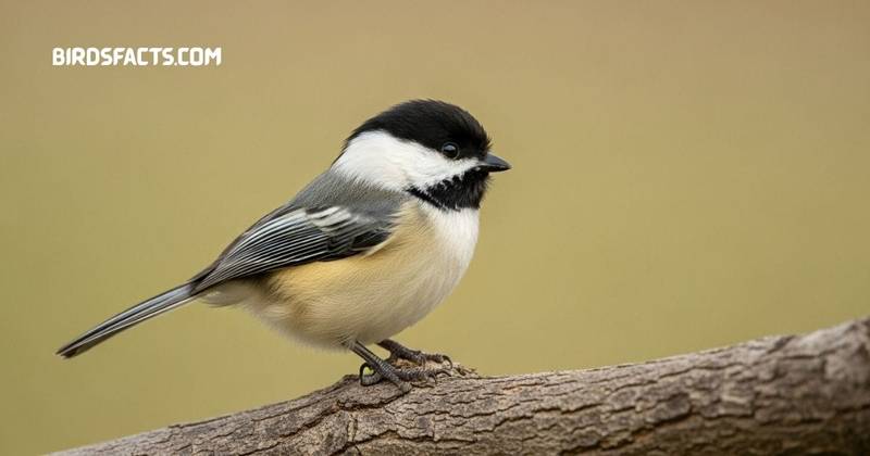 Black-capped Chickadee with black cap and bib, white cheeks, and gray wings perched on a branch