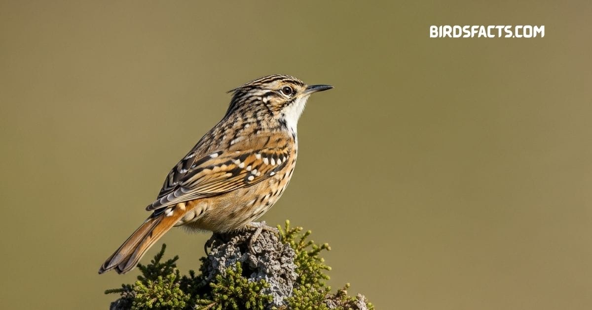 Brown Creeper with mottled brown feathers climbing up a tree trunk