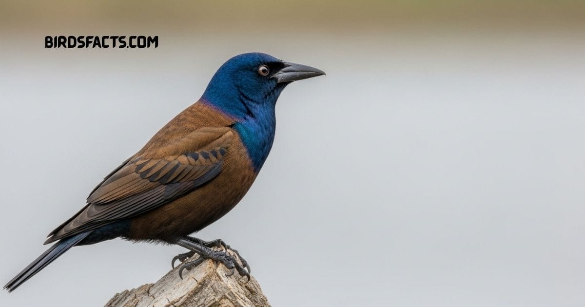 Common Grackle with glossy black plumage and bright yellow eyes perched on a branch