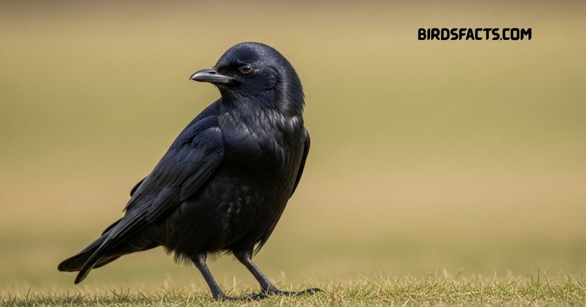 Common Raven with glossy black plumage and thick bill perched on a rock