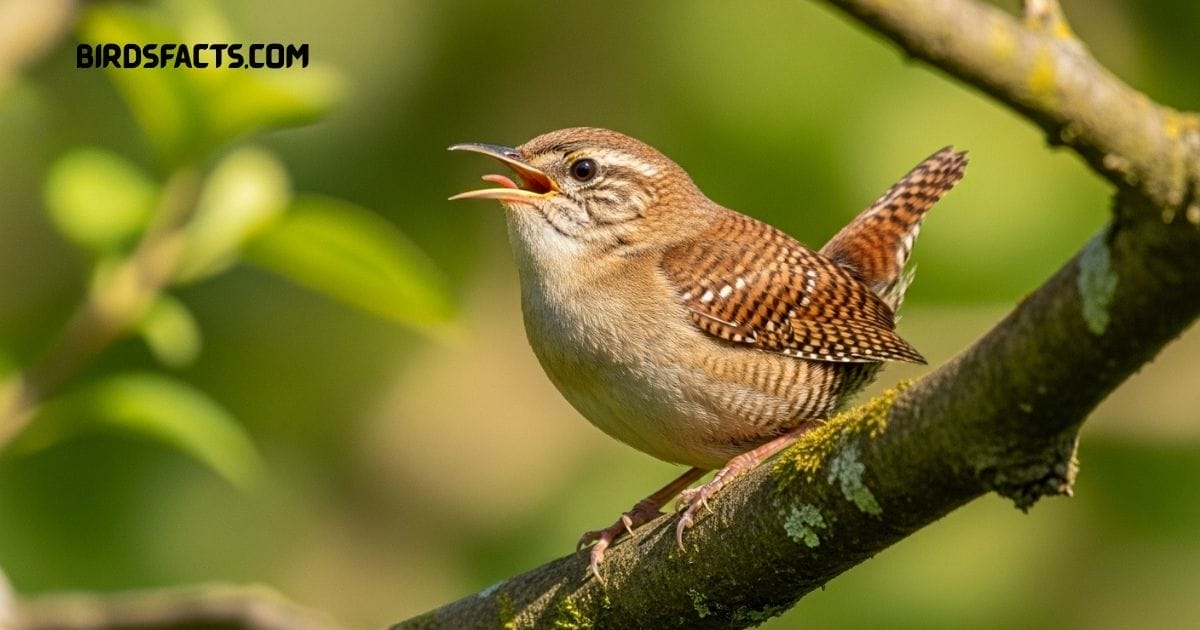 House Wren with brown plumage and short tail perched on a branch