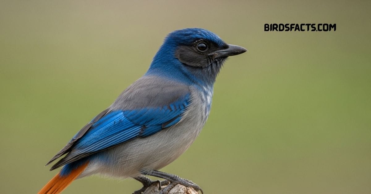 Pinyon Jay with blue plumage and short tail perched on a branch