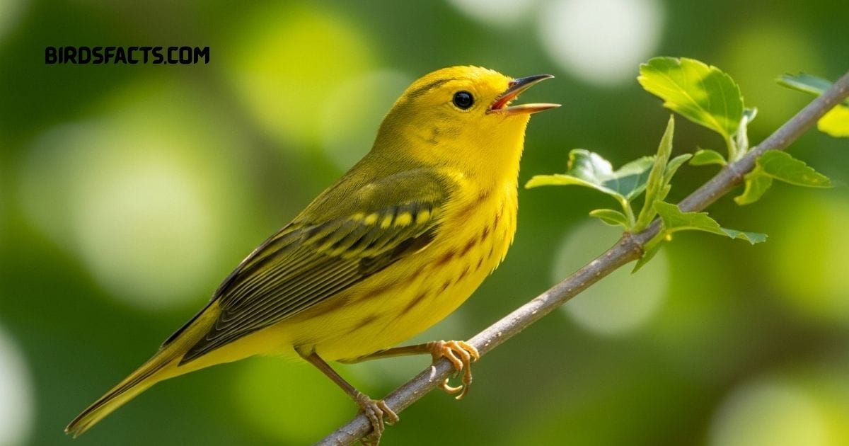 Yellow Warbler with bright yellow plumage perched on a branch Yellow Warbler with bright yellow plumage perched on a branch
