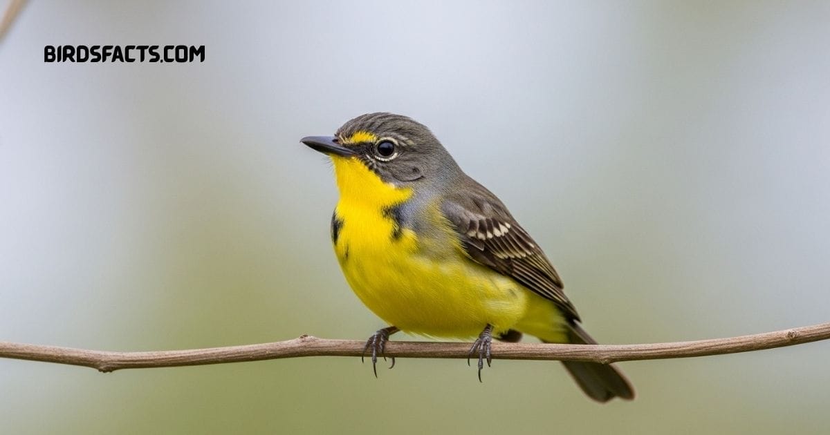 Yellow-bellied Flycatcher with olive-green back and yellow underside perched on a branch