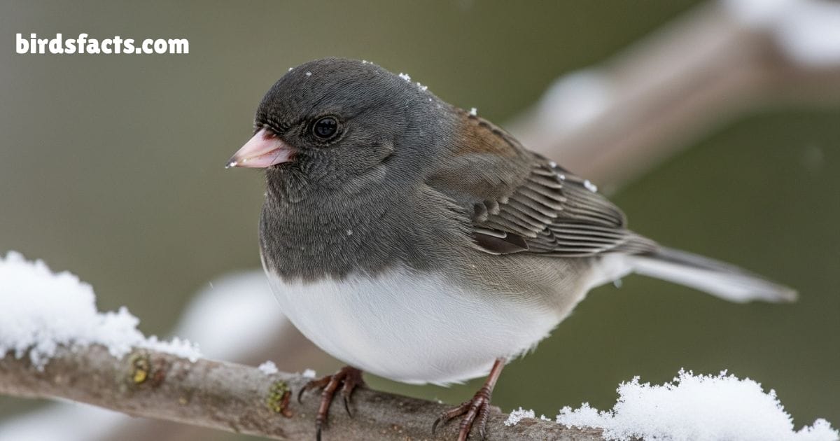 Dark Eyed Junco Standing On Ground Showing Gray White Body Plumage.