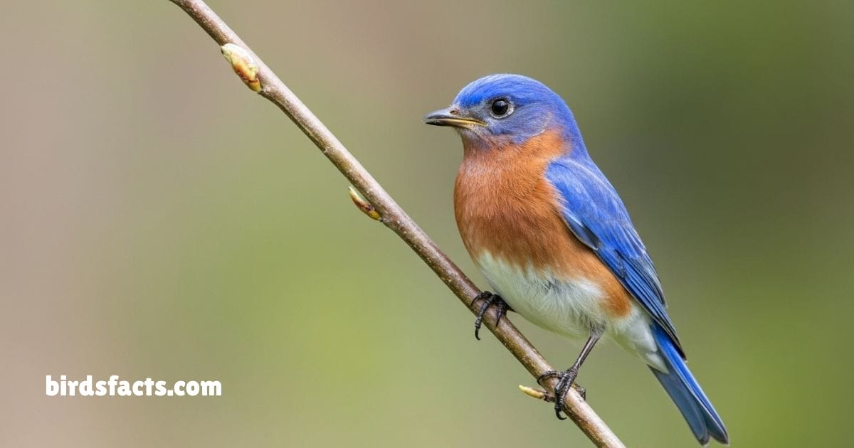 Eastern Bluebird Perched On Branch Showing Bright Blue Orange White Plumage.