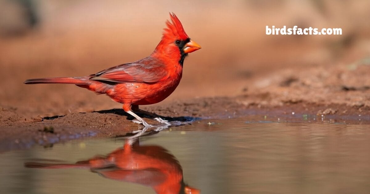 Northern Cardinal Perched On Branch Showing Bright Red Plumage And Crest.