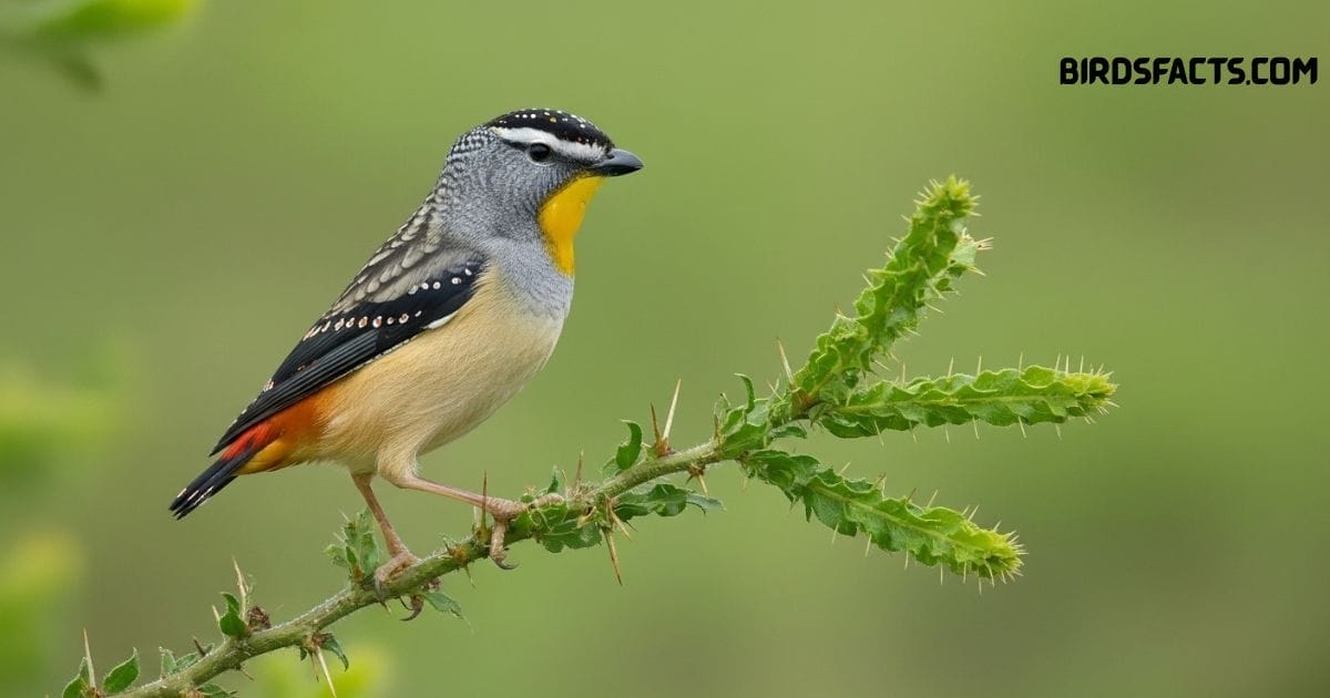 Spotted Pardalote Perched On Branch Showing Colorful Plumage With White Spots.