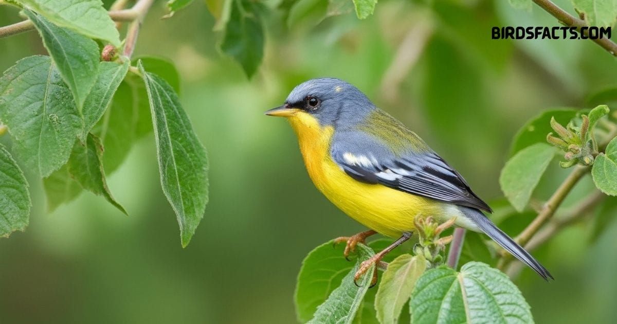 Tropical Parula Perched On Branch Showing Blue Yellow And Green Plumage.