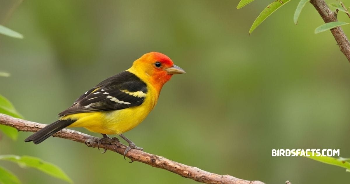 Western meadowlark perched on fence post with bright yellow chest brown streaked back and black V marking