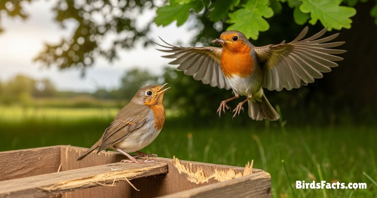 Fledgling Bird Perched On Box Edge Ready To Fly Back To Nature With Parent Nearby Fledgling Bird Perched On Box Edge Ready To Fly Back To Nature With Parent Nearby