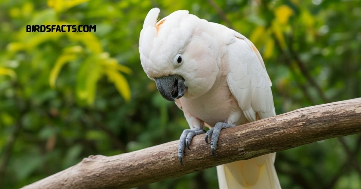 Moluccan Cockatoo with soft pink plumage and large crest perched on a branch