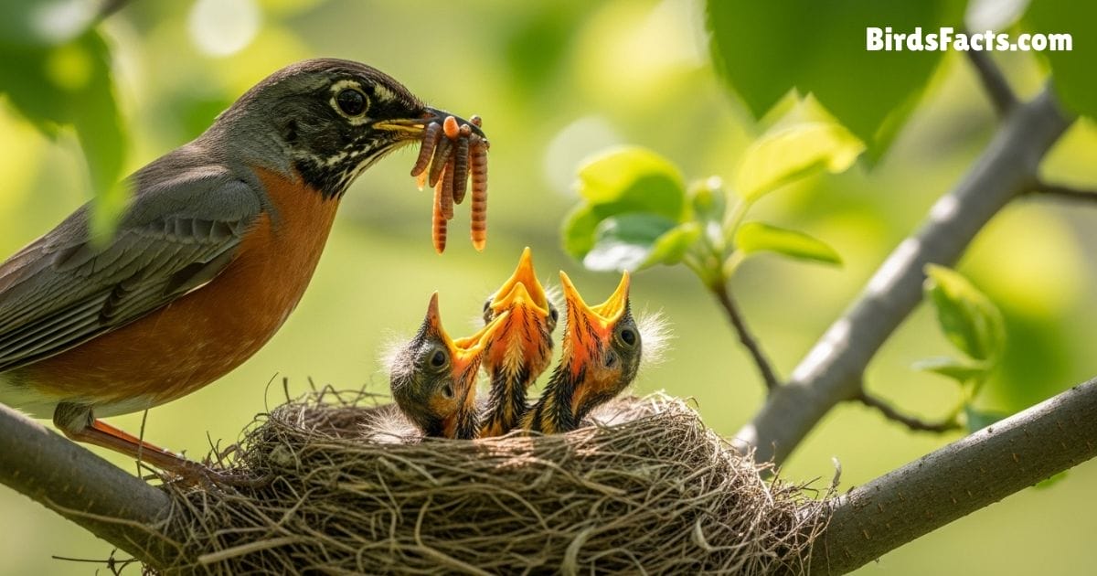 Parent Bird Feeding Worms And Insects To Baby Birds In Nest For Protein Parent Bird Feeding Worms And Insects To Baby Birds In Nest For Protein