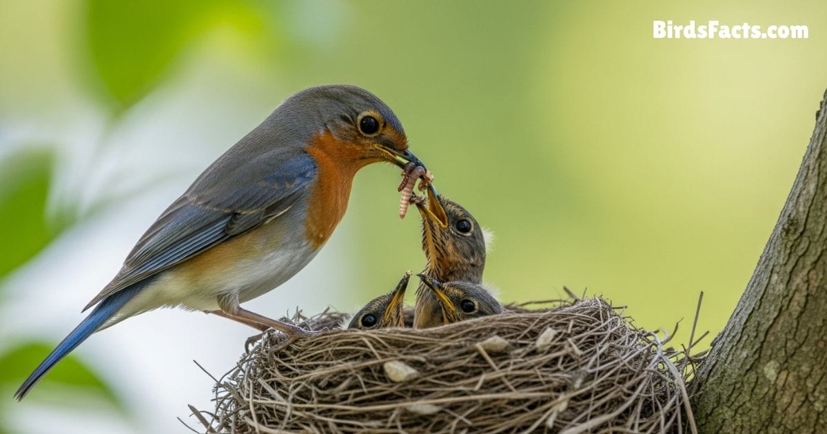 Parent Bird Feeding Worms To Baby Birds Showing Natural Carnivorous Diet Parent Bird Feeding Worms To Baby Birds Showing Natural Carnivorous Diet