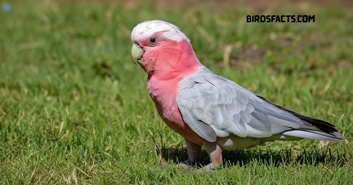 `Rose-breasted Cockatoo with pink chest and gray wings perched