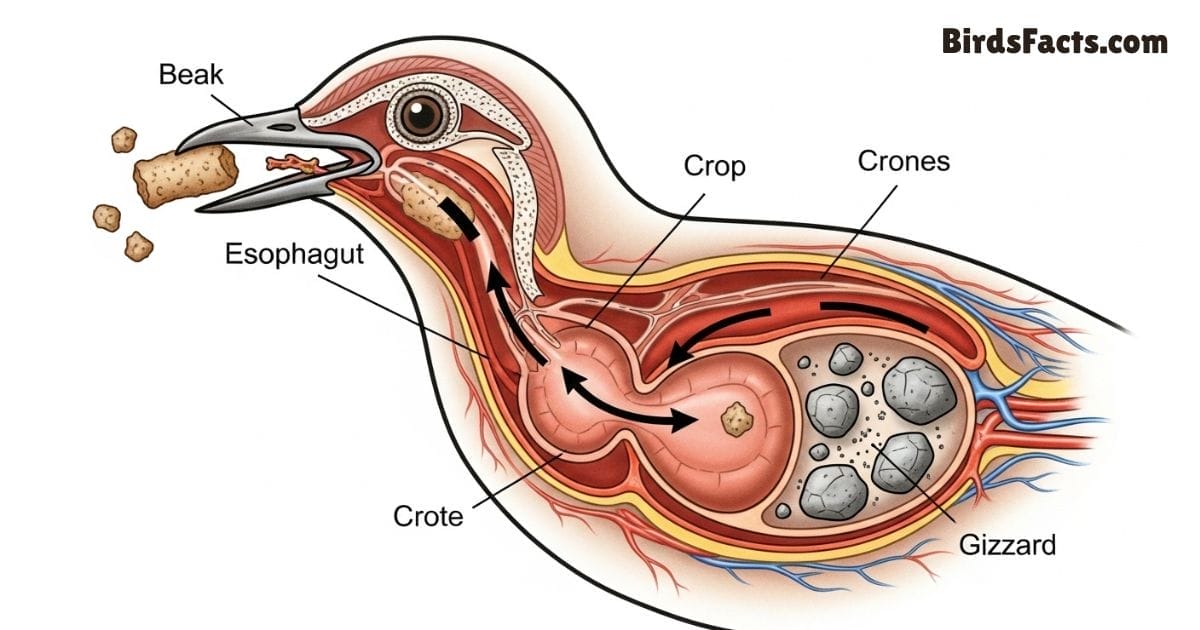 “Diagram Of A Bird’s Digestive System Showing Food Moving From Beak To Crop To Gizzard With Stones (grit) Grinding Seeds Illustrating How Birds Eat Without Teeth.”
