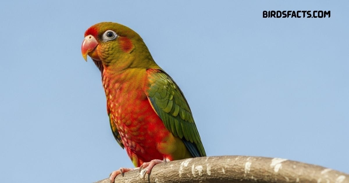 Conure parrot with colorful plumage perched on a branch