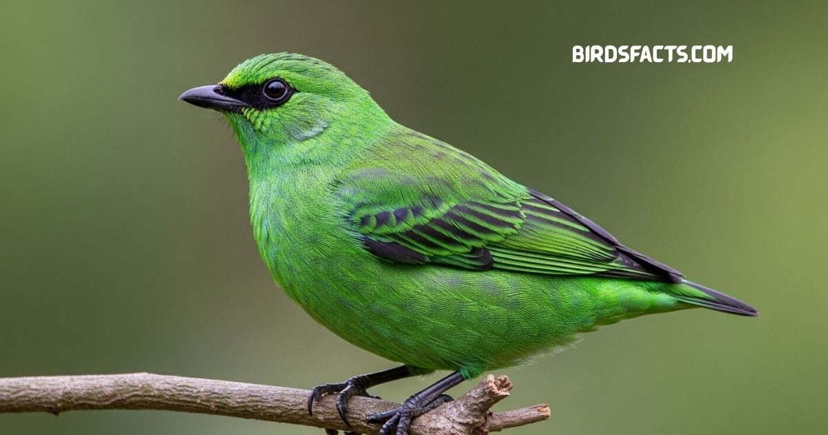 Glistening-green Tanager with bright emerald plumage perched on a branch