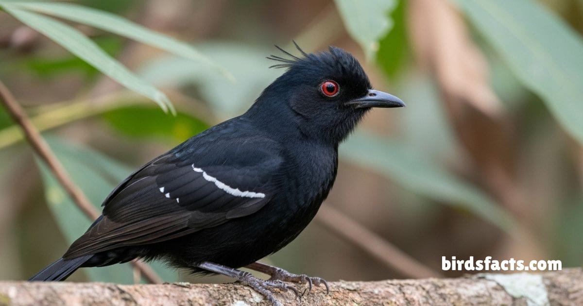 White Shouldered Fire Eye Perched On Branch Showing Black White Plumage.