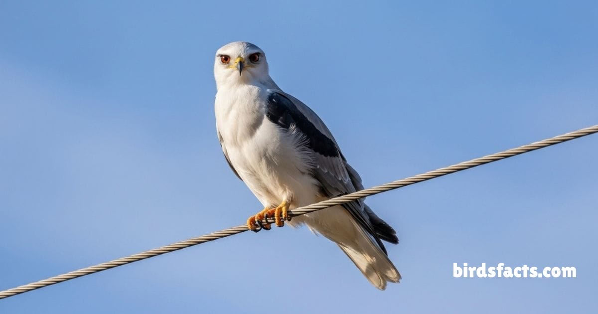 White Tailed Kite Soaring In Sky Showing Black White Wing Pattern.