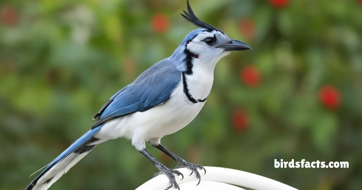 White Throated Magpie Jay Perched On Branch Showing Black White Long Tail.