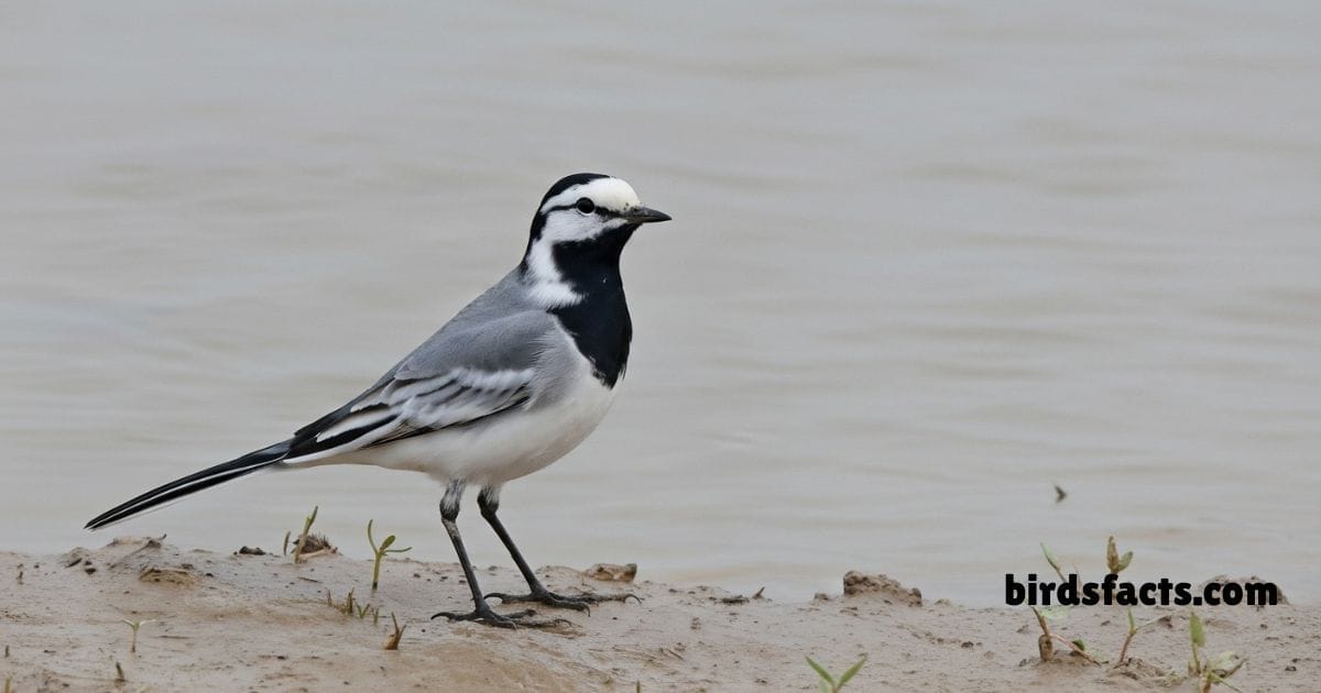 White Wagtail Walking On Ground Showing Black White Body Plumage.